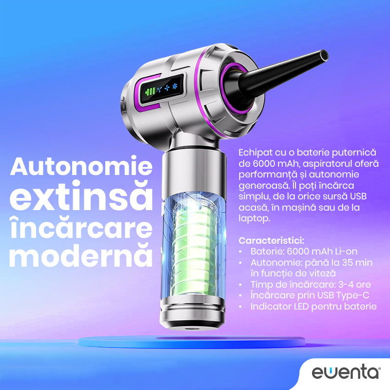 Aspirator Auto Portabil Ewenta PRO CLEAN 4 in 1 Fara Fir