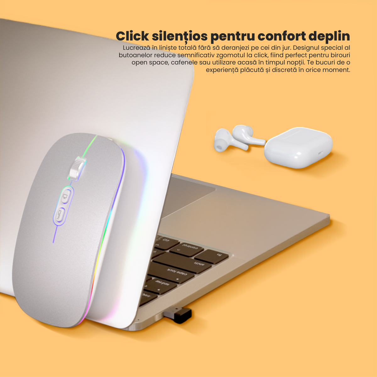 Mouse Wireless Reincarcabil Ewenta, Soft Click