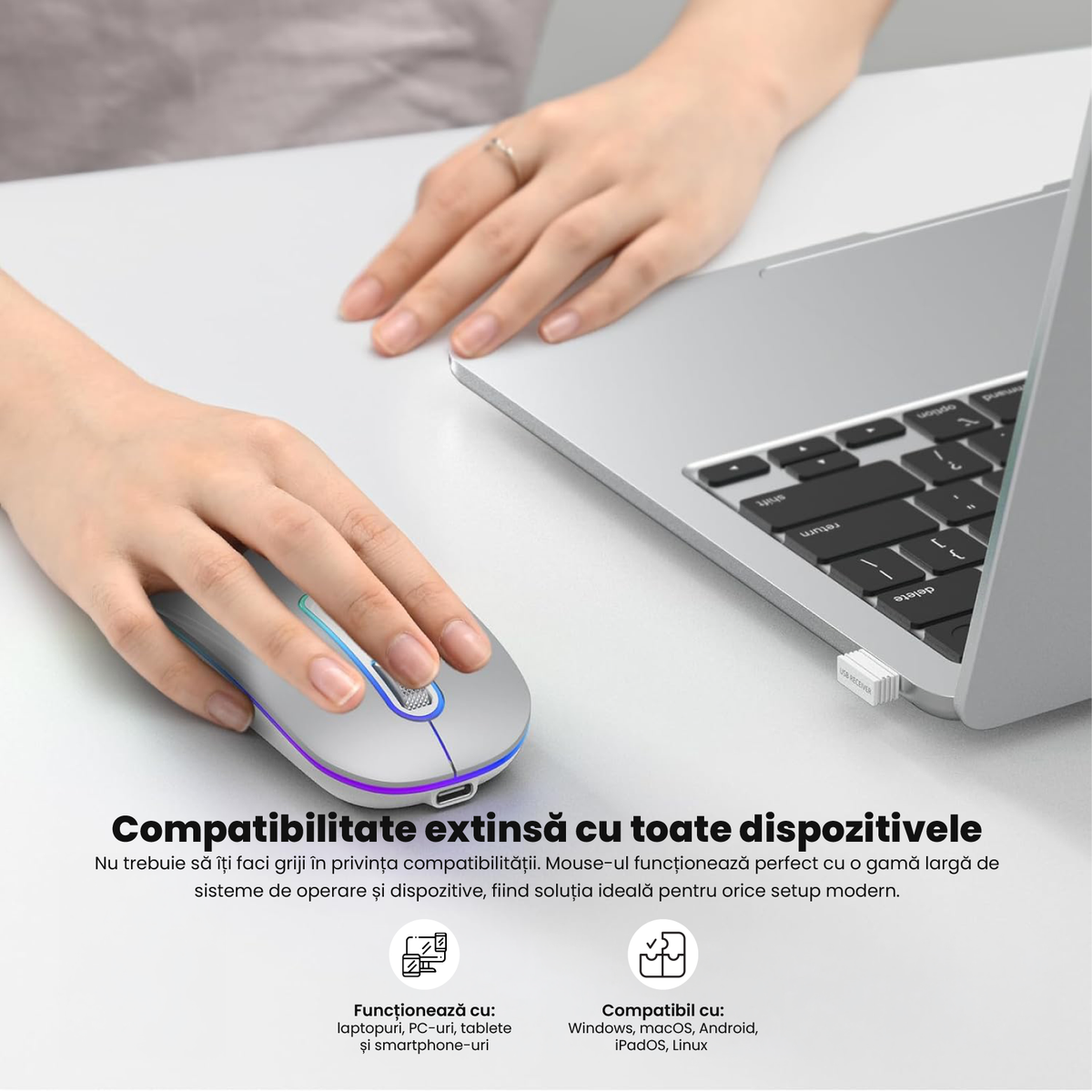 Mouse Wireless Reincarcabil Ewenta, Soft Click
