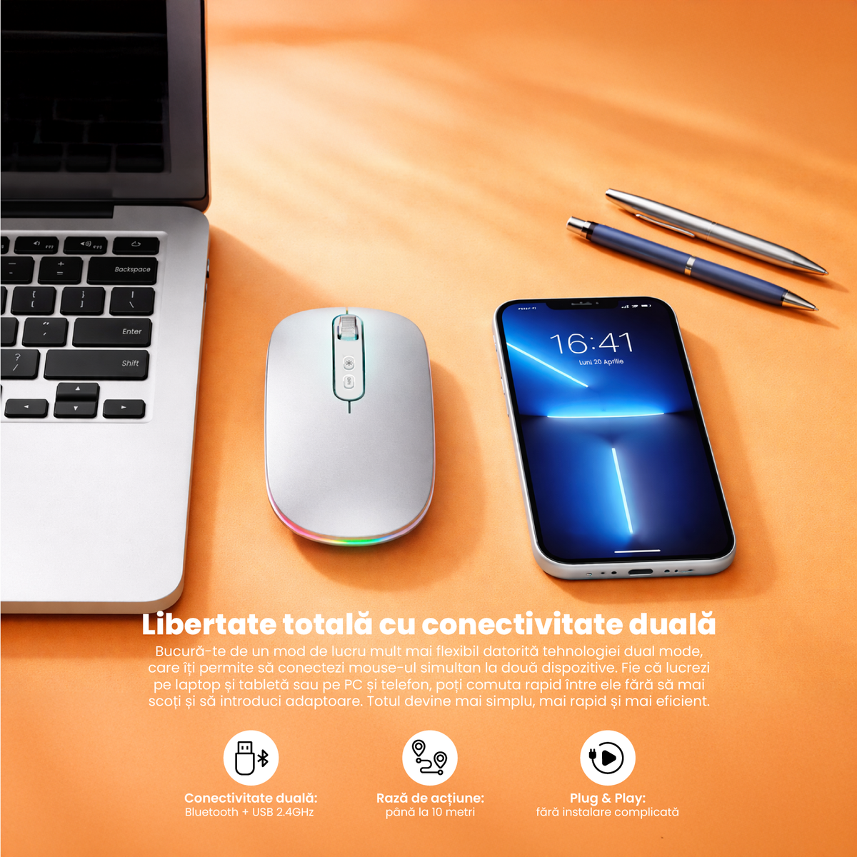 Mouse Wireless Reincarcabil Ewenta, Soft Click