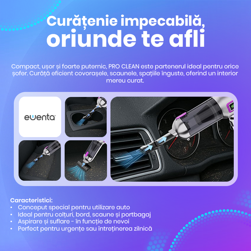 Aspirator Auto Portabil Ewenta PRO CLEAN 4 in 1 Fara Fir